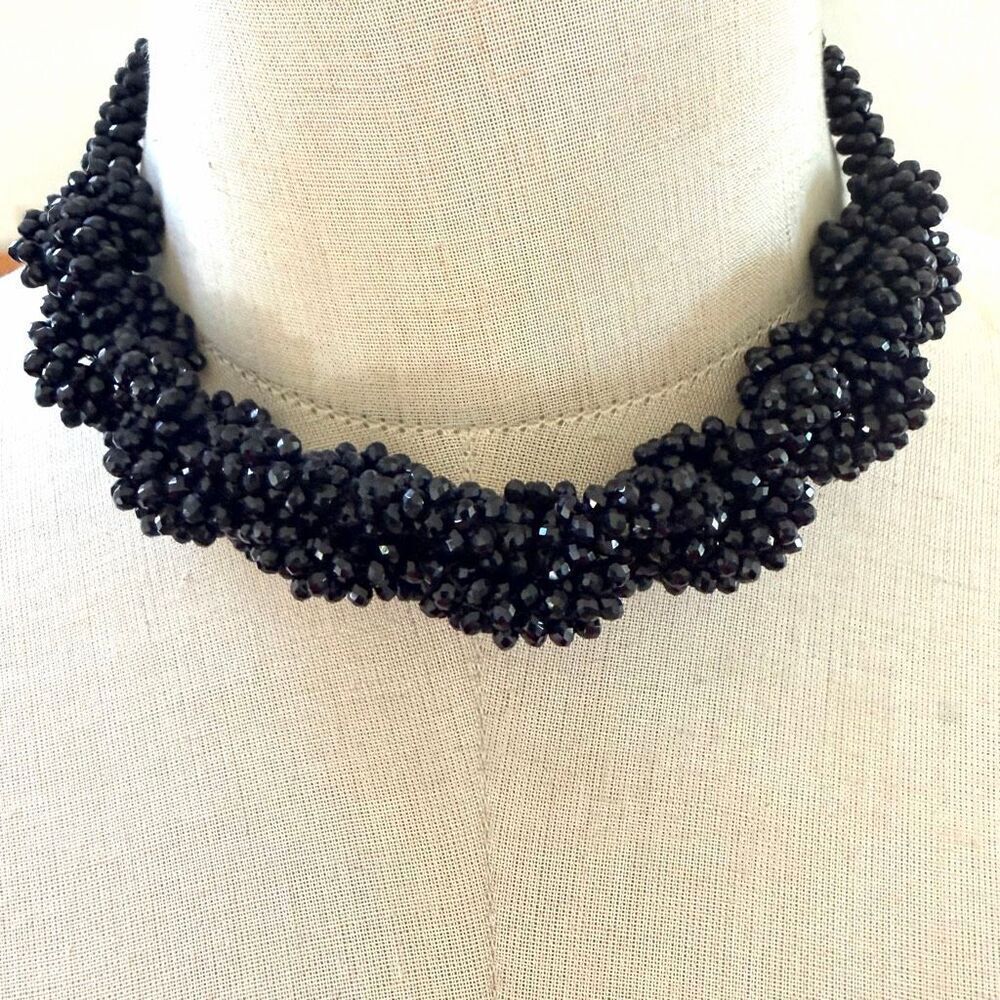 Black  Beaded Statement cluster Collar Necklace